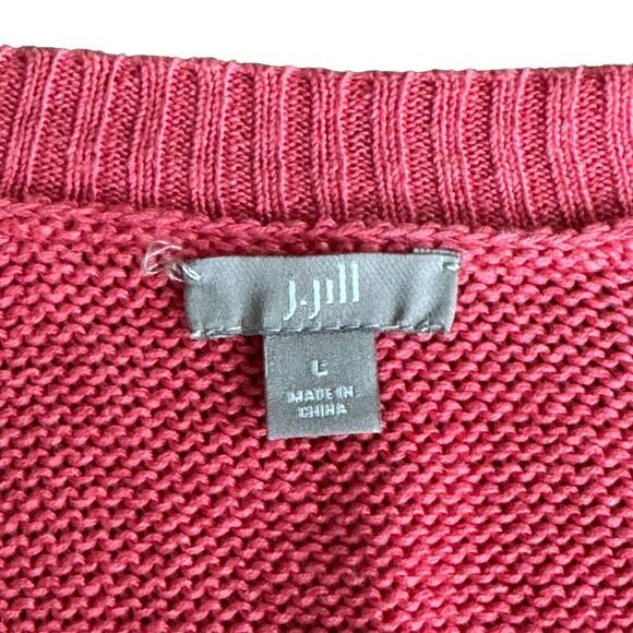 J. Jill Coral Pink Linen Cardigan Sweater Long Sleeve Open Front Pockets LARGE - Picture 7 of 9
